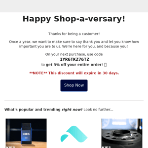 It's your (first purchase) anniversary! We have a gift for you!