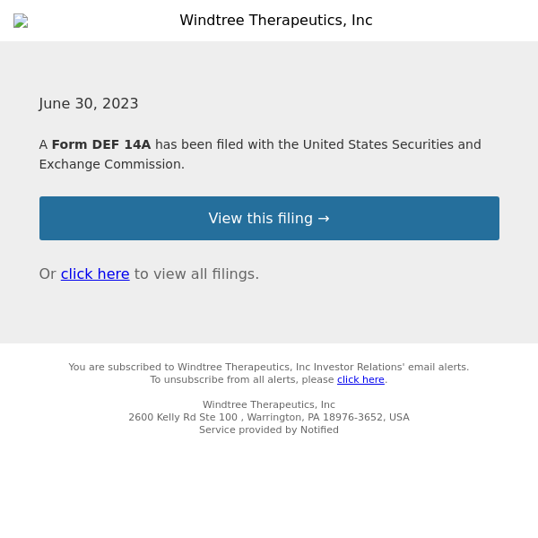 New Form DEF 14A for Windtree Therapeutics, Inc