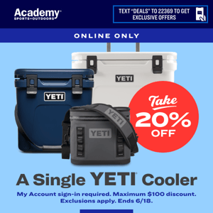 Hurry! 💥 Take 20% OFF a YETI Cooler! 💥