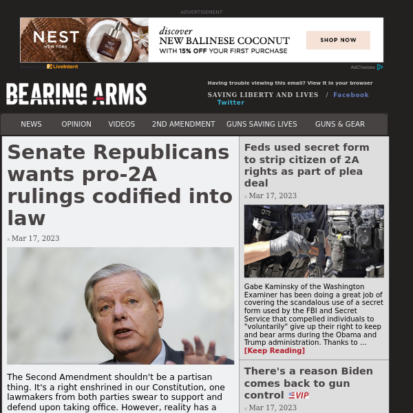 Bearing Arms - Mar 17 - Senate Republicans wants pro-2A rulings codified into law