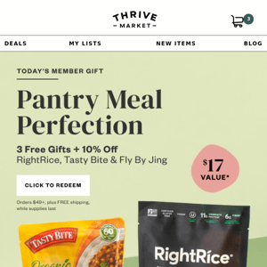 3 FREE pantry meal gifts ($17 value) 🍲