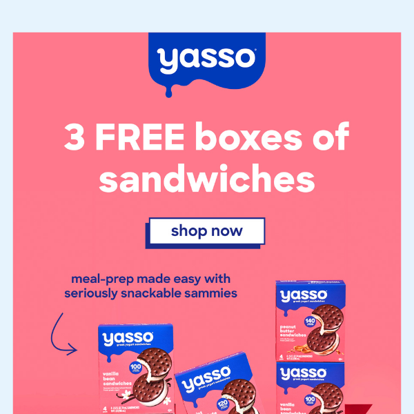 Want 3 FREE BOXES of Yasso Sandwiches?