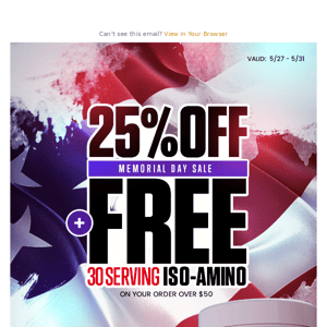🇺🇸 Memorial Day Sale: 25% Off + FREE ISO-AMINO