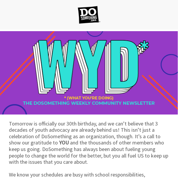 WYD (What You DID) to contribute to 3 decades of DoSomething