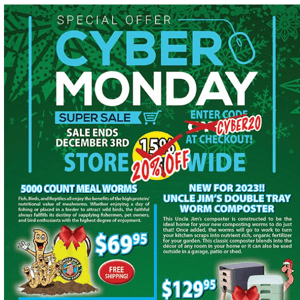 20% Off Storewide. Cyber Monday Worm Farm Sale.