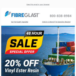 20% OFF Vinyl Ester Resin 🚢 Seaworthy Savings!