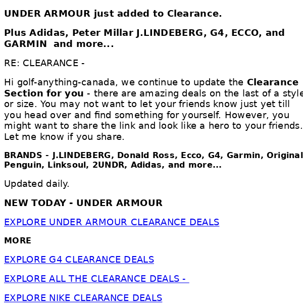 Under Armour added to CLEARANCE