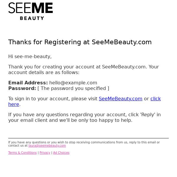 Thanks for Registering at SeeMeBeauty.com