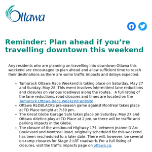 Reminder: Plan ahead if you’re travelling downtown this weekend