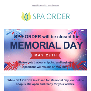 Memorial Day Closure, Monday, May 29th