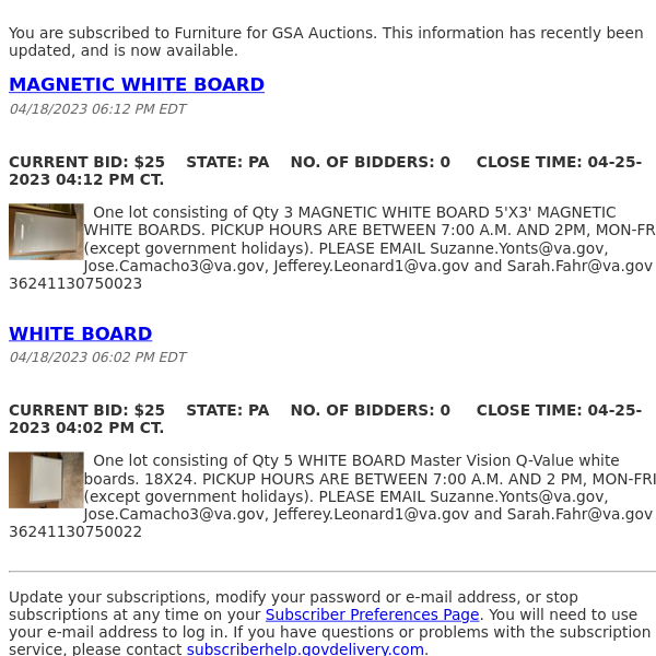 GSA Auctions Furniture Update