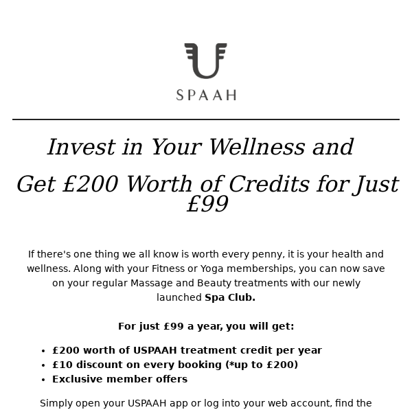 Get £200 worth of USPAAH Credit for just £99