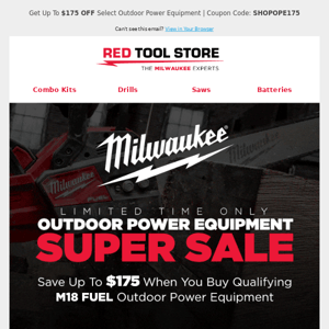 $175 Off Milwaukee Outdoor Cordless Tools