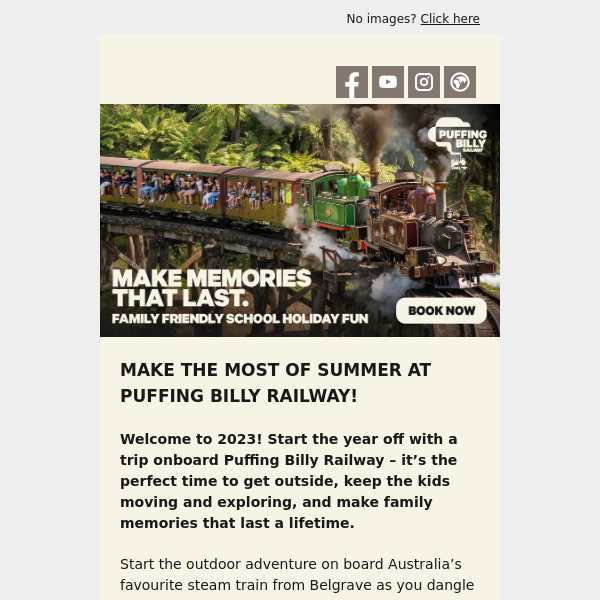 MAKE THE MOST OF THE HOLIDAYS WITH A VISIT TO PUFFING BILLY RAILWAY NEXT WEEK!