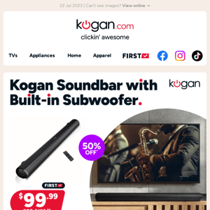 50% OFF Kogan Dolby Soundbar - Half the price, double the audio delight!