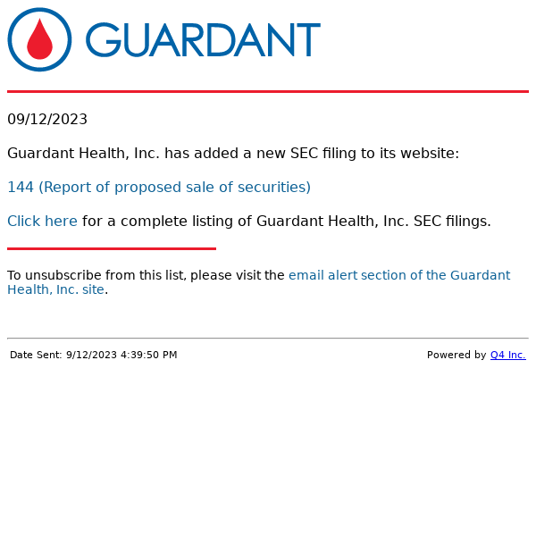 Guardant Health, Inc. - 144 (Report of proposed sale of securities) SEC Filing