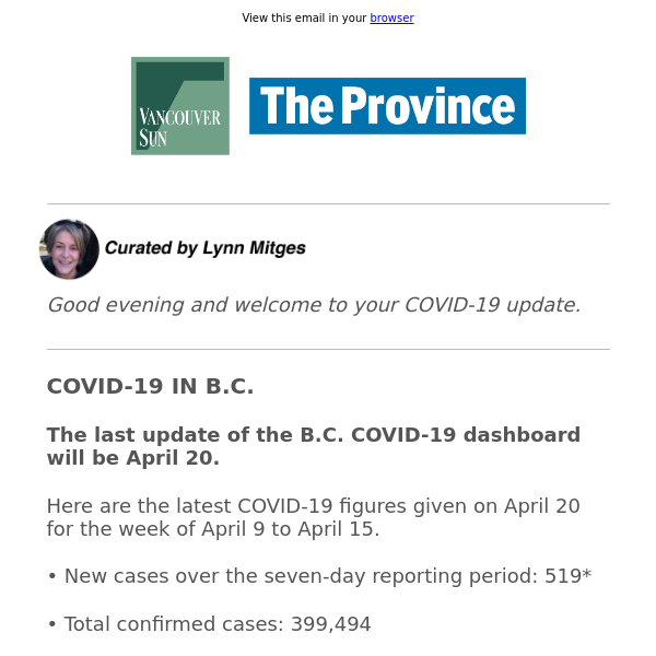 B.C. COVID-19: Data reports only once a month starting May 4