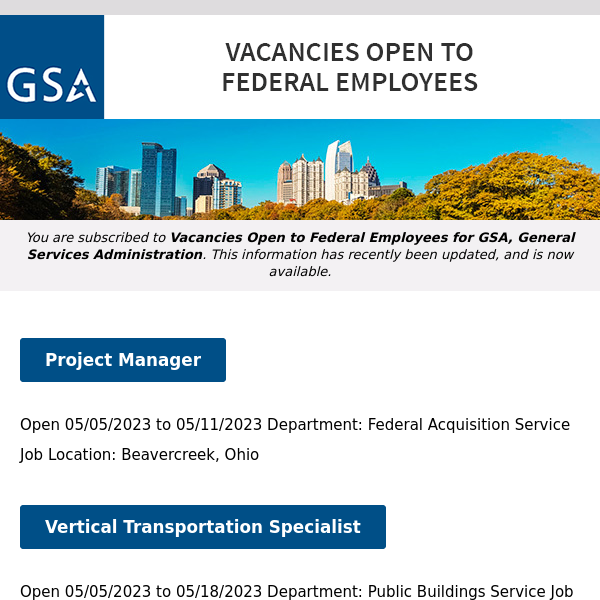 New/Current Job Opportunities at GSA Open to All Federal Employees & Special Appointment Eligibles