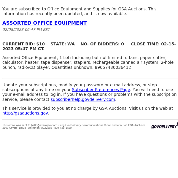 GSA Auctions Office Equipment and Supplies Update