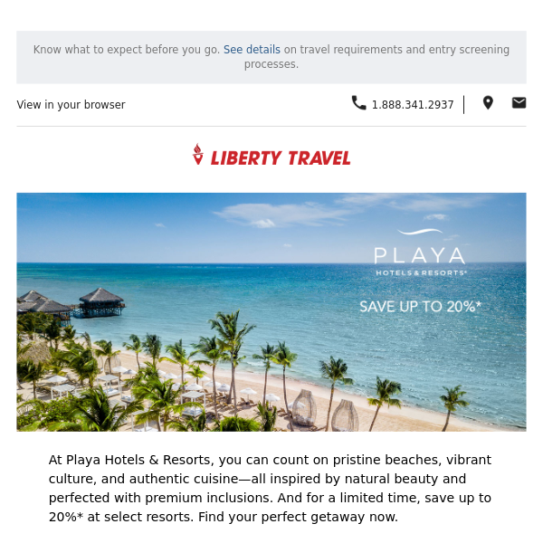Get 20% Off on Your Dream Beach Vacation at Playa Hotels & Resorts 🏖️ -  Liberty Travel
