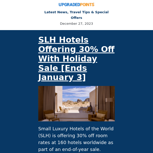 30% off SLH, ANA Amex Offer, Southwest gift card sale, and more news...