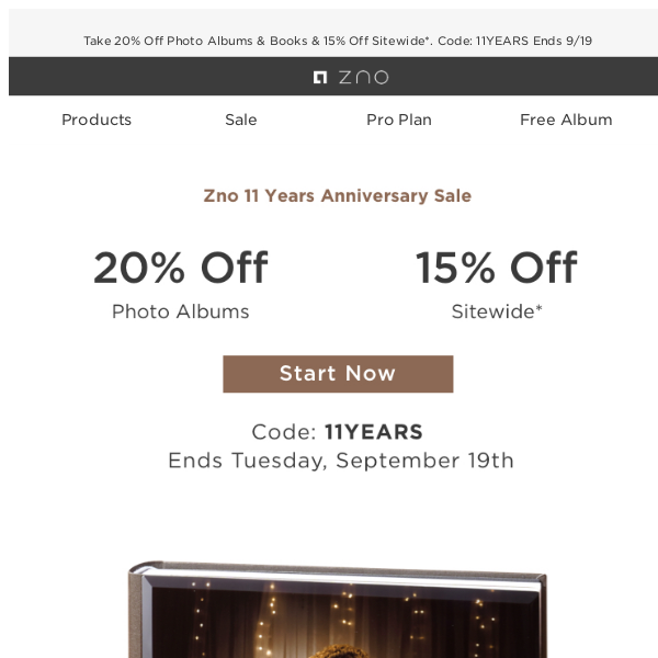 Zno’s 11th Anniversary Sale! Celebrate with 20% Off Photo Albums & Books!