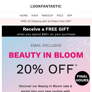 FINAL HOURS for 20% off Beauty In Bloom Sale 🌸