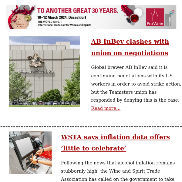 AB InBev clashes with union / WSTA: 'little to celebrate' with inflation data / Drizly: 'all good things come to an end'