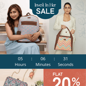 Flat 20% OFF on all Bags. Hurry, sale ends in 6 hours!