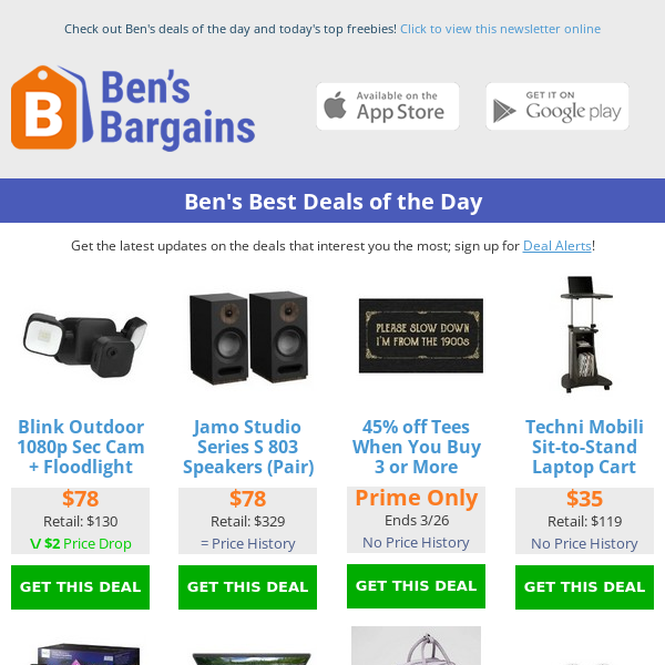 Ben's Best Deals: $78 Blink Camera Floodlight - $35 Laptop Cart - $16 Backpack - $78 Jamo Bookshelf Speakers