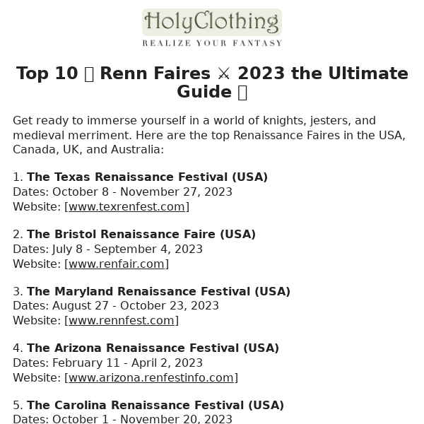 Top 10 🏰 Renn Faires ⚔️ 2023 the Ultimate Guide 🏹