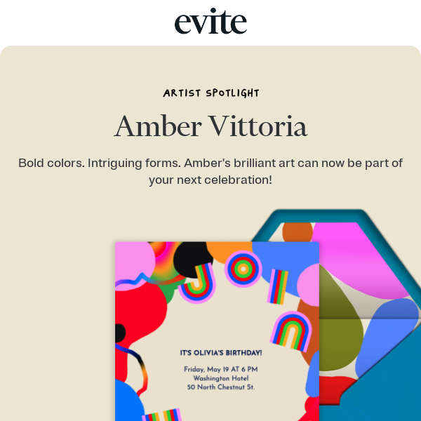 Just in: Amber Vittoria's art is now on Evite 🎨🌈