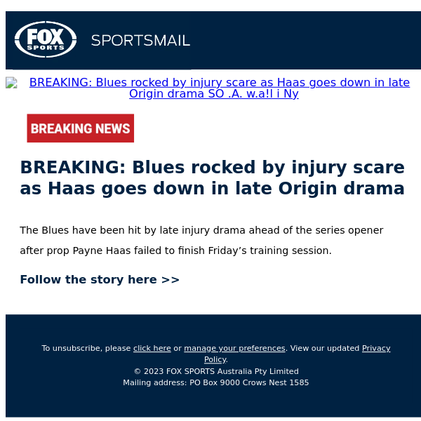 BREAKING: Blues rocked by huge Origin injury scare