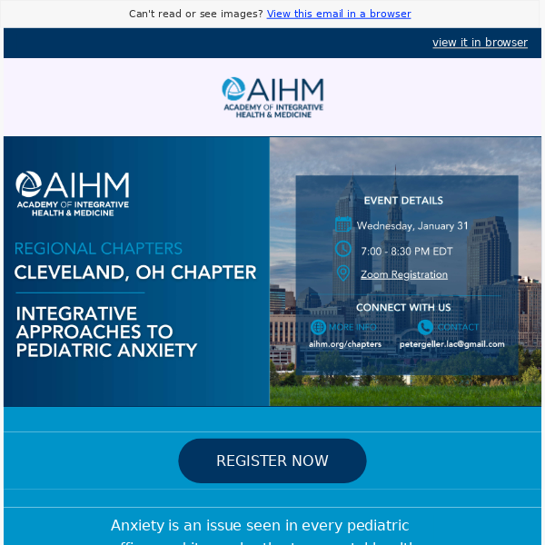 CLEVELAND, OH CHAPTER EVENT  - Integrative Approaches to Pediatric Anxiety
