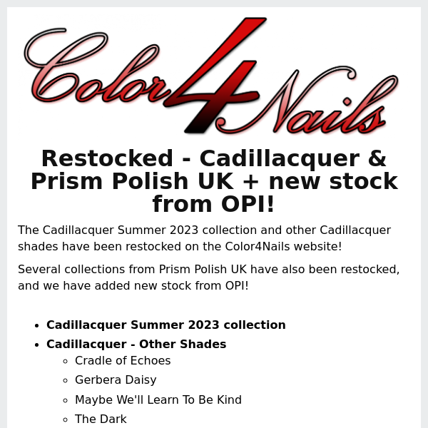 Restocked: Cadillacquer & Prism Polish UK + Check out the new stock from OPI!