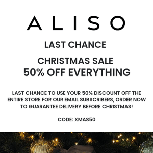 50% OFF everything ♥️ As a festive gift from us 🎁 Code: XMAS50 - Last Chance❣️