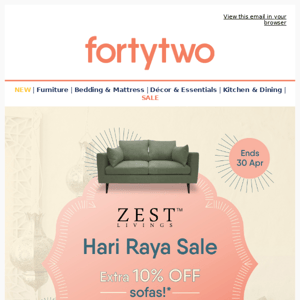 🌙 This Raya, save extra 10% OFF on Sofas!