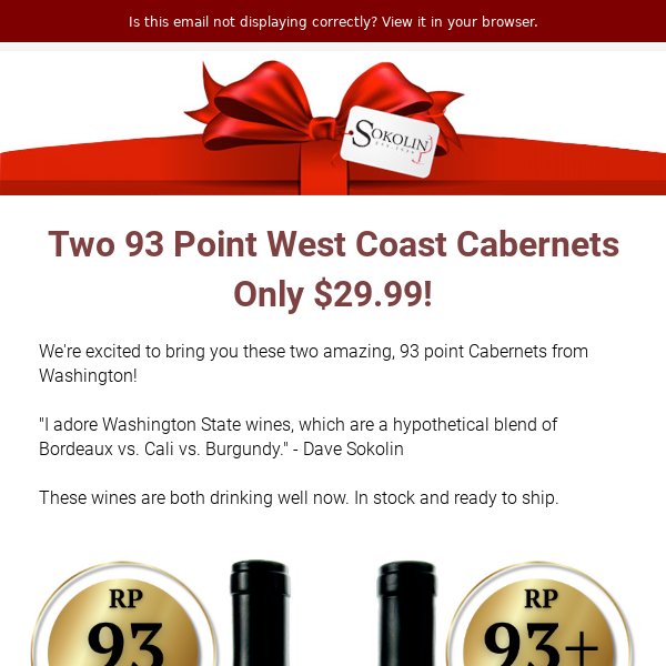 Two 93 Point West Coast Cabernets - Only 29.99 usd