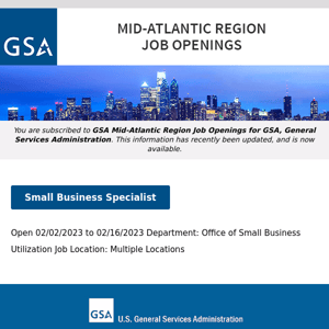 New/Current Job Opportunities in the GSA Mid-Atlantic Region