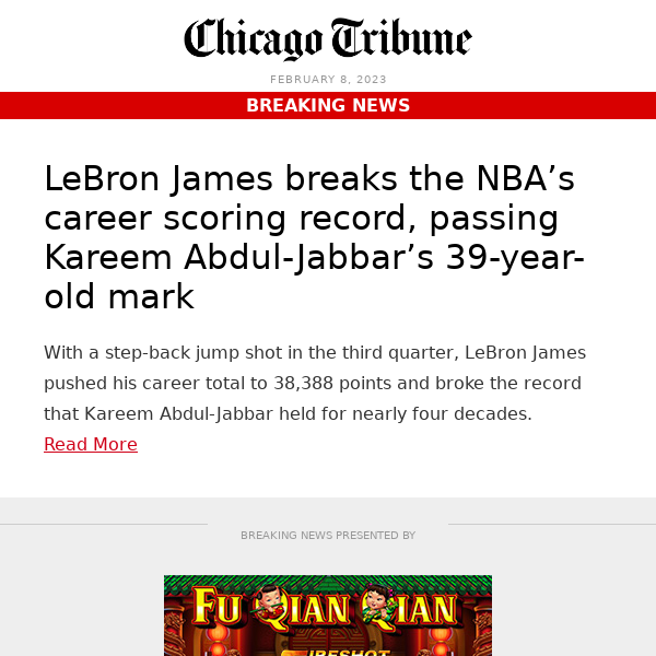 LeBron James breaks NBA scoring record