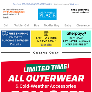 WHOA! ALL OUTERWEAR 50% OFF – NO EXCLUSIONS!