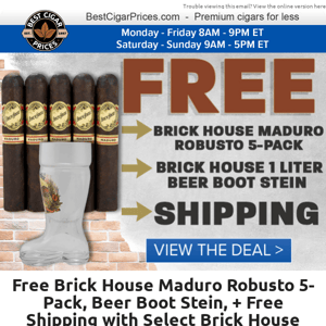 🧱 Free Brick House Maduro Robusto 5-Pack, Beer Boot Stein, + Free Shipping with Select Brick House Boxes 🧱