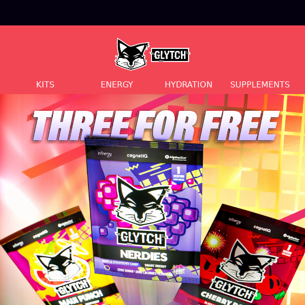 Free GLYTCH Energy: Level up your game with 3 servings on us! ⚡