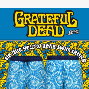 New Arrivals ➡️ Grateful Dead Dancing Bear Swim Trunks and Polos!