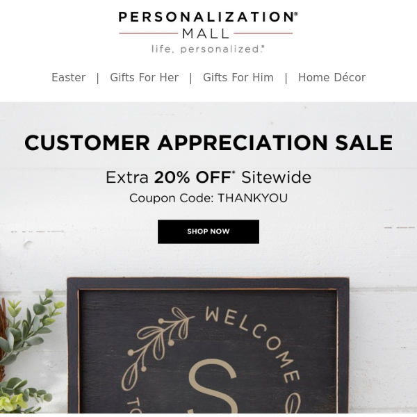 Personalization Mall Your 20% Coupon Is Waiting!