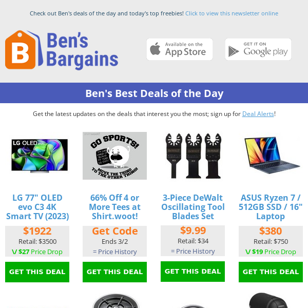 Ben's Best Deals: 66% off Shirts at Woot - $15 Glass Rinser - $30 Bella Espresso Maker - $380 Asus 16" Laptop