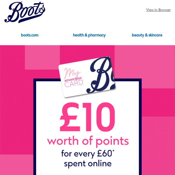 Get £10 worth of points when you spend £60 online