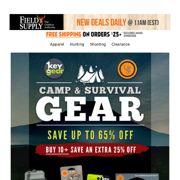 Camp & Survival Gear 65% off - extra 25% off option