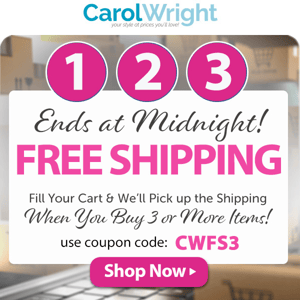 FREE Shipping Ends at Midnight! Fill Your Cart & Save