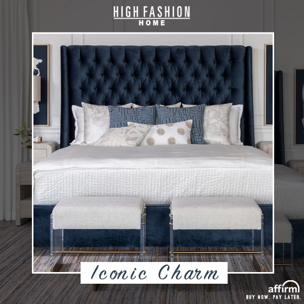 Elevate your bedroom with navy, tufted elegance